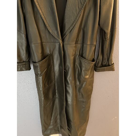 Vintage ANDREW MARC women's BLACK LAMBSKIN LEATHER FULL LENGTH TRENCH COAT LARGE - Picture 10 of 10